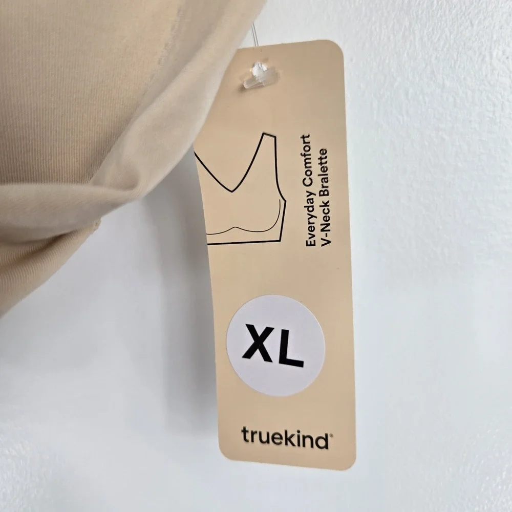 Truekind 91408 Women's Size XL Beige Everyday Comfort‎ V-Neck Bralette NWT